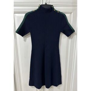Tory Burch Sweater Women's Dress Navy Blue Mock neck Short Sleeve Size XS/tp
